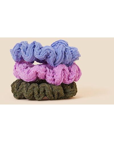 Accessorize Textured Scrunchies Set Of Three - Purple