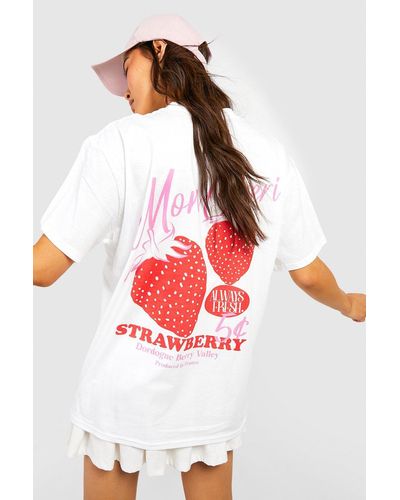 Boohoo Strawberry Graphic Back Print Oversized T-shirt - White