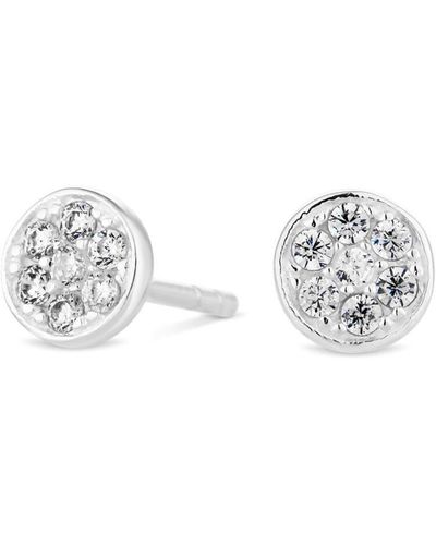 Simply Silver Sterling Silver 925 With Cubic Zirconia Mini Pave Disc Stud Earrings - Metallic