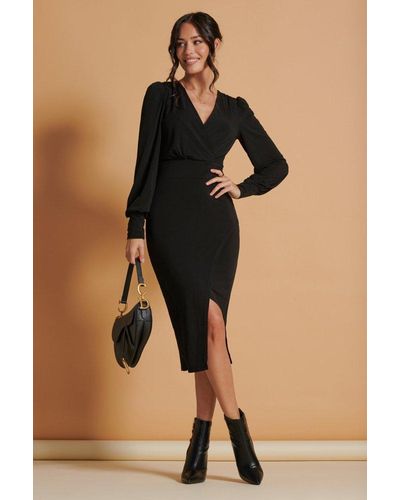Jolie Moi Wrap Detail Jersey Bodycon Dress - Black