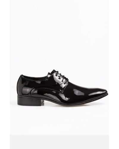 Krisp Mens Lace Up Patent Oxford Derby Dress Shoes - Black