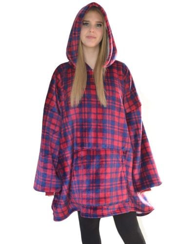 Rapport Tartan Red Sherpa Lined Hoodie Hooded Blanket - Purple