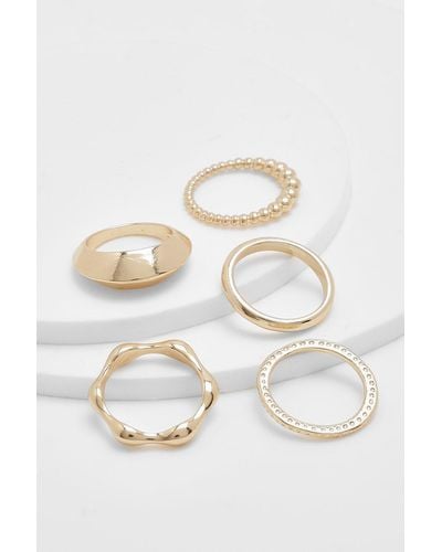 Boohoo Gold Chunky Ring Set - White