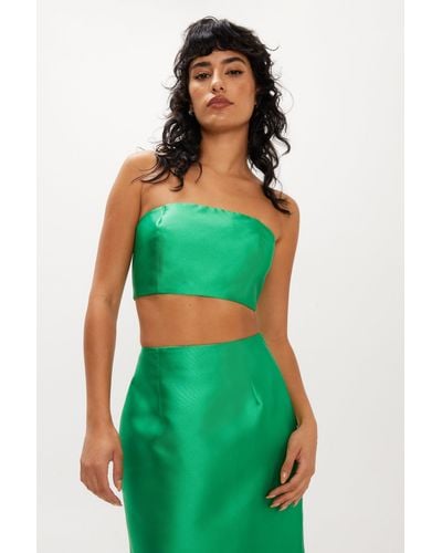 Nasty Gal Structured Satin Twill Bandeau Crop Top - Green