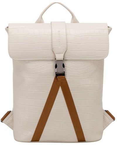 Smith & Canova Croc Print Leather Buckle Backpack - White