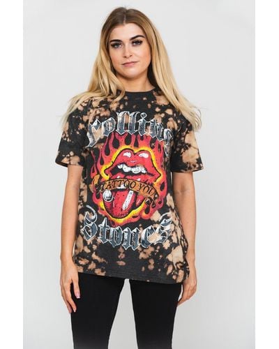 The Rolling Stones Tattoo Flames Dip Dye T Shirt - Red