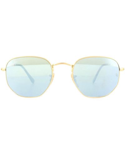 Ray-Ban Square Gold Silver Mirror Sunglasses - Blue