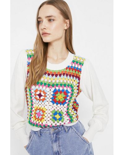 Warehouse Crochet Front Jumper - Multicolour
