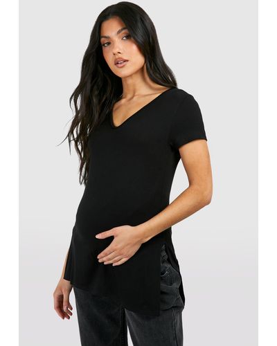 Boohoo Maternity Longline Split Hem T-shirt - Black