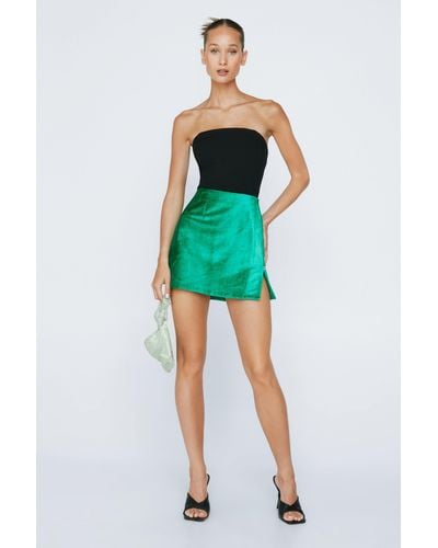 Nasty Gal Petite Diamante Button Velvet Mini Skirt - Green