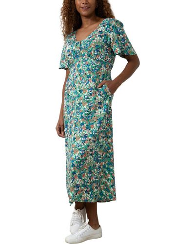 LILY & ME Cap Sleeves Magnolia Dress Wildflower Soft V-neck - Green