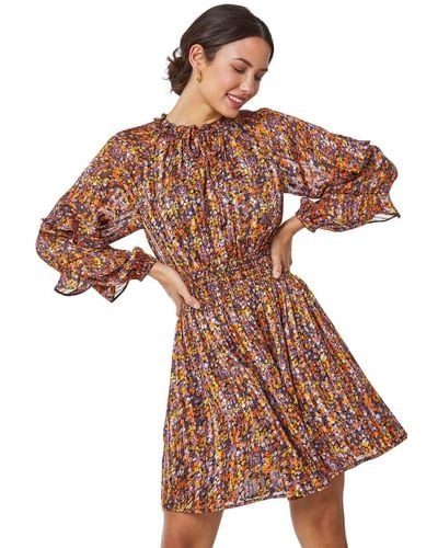 D.u.s.k Floral Print Frill Mini Dress - Brown