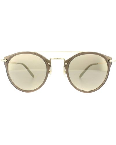Oliver Peoples Round Taupe Taupe Gold Mirror Sunglasses - Brown