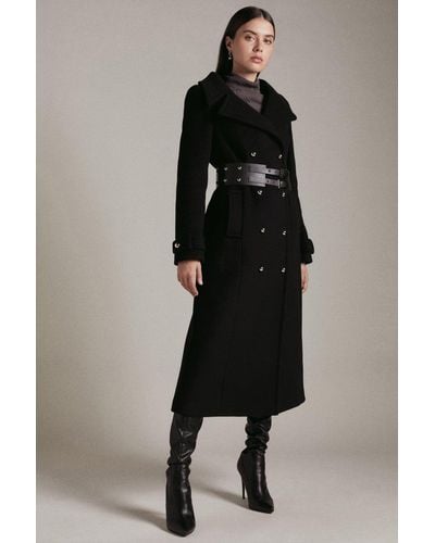 Karen Millen Italian Wool Stud Belt Db Trench Coat - Black