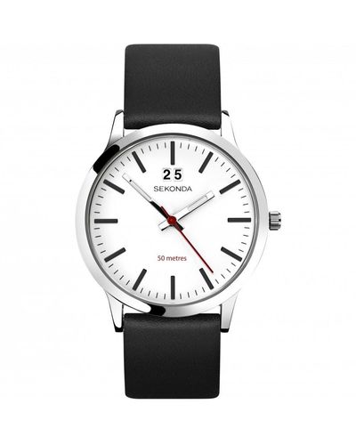 Sekonda Nordic 40mm Silver Watch Round Case White Dial - Black