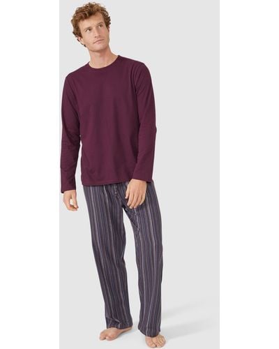 DEBENHAMS Long Sleeve Tee And Stripe Brushed Pant Set - Purple