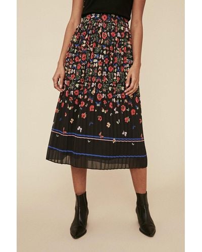 Oasis Floral Border Printed Skirt - Black