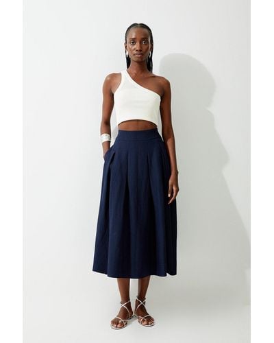 Karen Millen Linen Viscose Fluid Tailored Midaxi Full Skirt - Blue