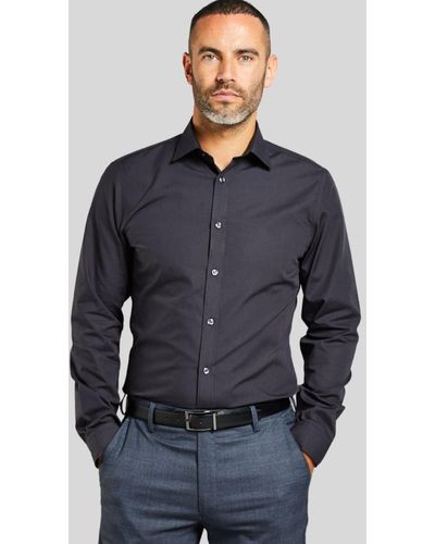 Double Two Slim Fit Black Long Sleeve Non-iron Shirt - Blue