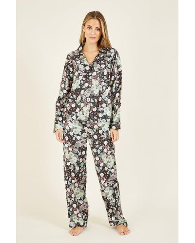 Yumi' Multi Floral Printed Satin Pyjamas - Natural