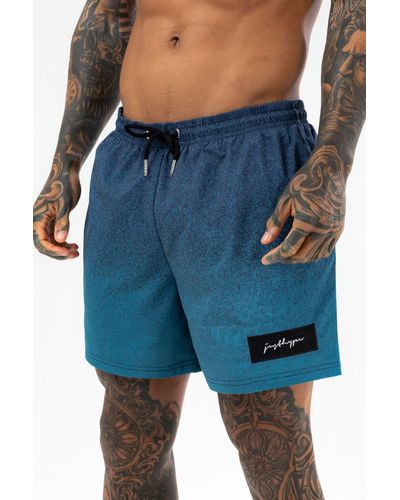 Hype Speckle Fade Scribble Patch Swim Shorts - Blue