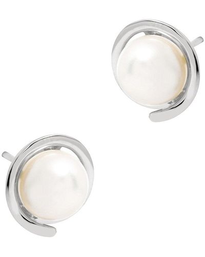 Pure Luxuries Gift Packaged 'reller' Rhodium Plated 925 Silver Pearl Earrings - White