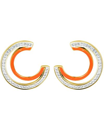 The Fine Collective Gold Plated Crystal Enamel Crescent Stud Earrings - White