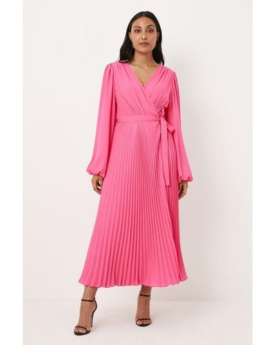 Wallis Petite Pleated Wrap Maxi Dress - Pink