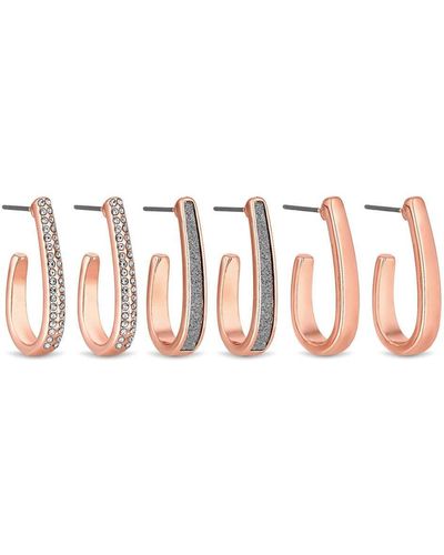 Mood Rose Gold Crystal Three Pack Hoop Earrings - Pink