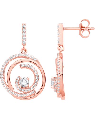 Jewelco London Rose Gold-silver Tornado Spiral Solitaire Drop Earrings - Eag1143 - Pink
