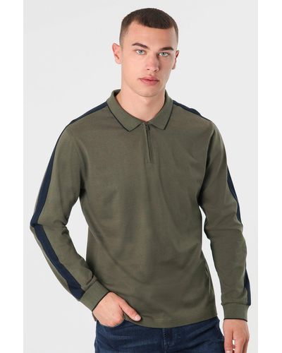 Larsson & Co Olive Panel Long Sleeve Polo - Green