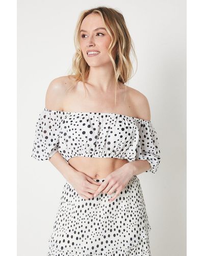 Oasis Occasion Spot Print Co-ord Crop Top - White
