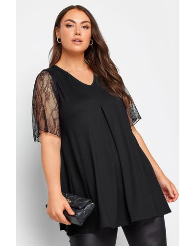 Yours Lace Angel Sleeve Top - Black