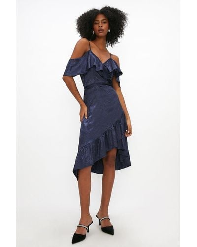 Coast Cold Shoulder Jacquard Wrap Dress - Blue