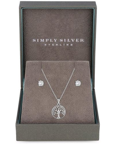 Simply Silver Sterling Silver 925 Cubic Zirconia Tree Of Love Jewellery Set - Gift Boxed - Grey