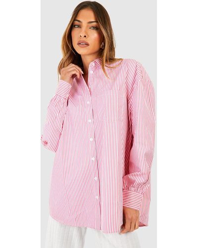 Boohoo Oversized Stripe Shirt - Pink