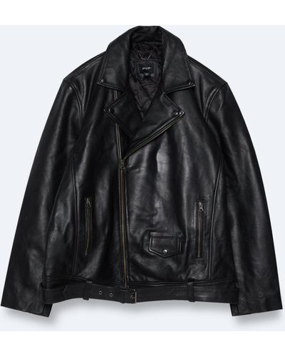 Nasty Gal Plus Size Real Leather Boyfriend Biker Jacket - Black