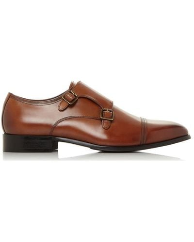 Dune Wide Fit 'surfer' Leather Monk Straps - Brown