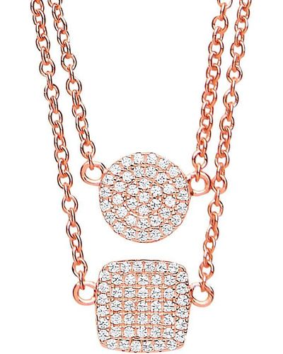 Jewelco London Rose Silver Cz Double Pave Disc Charm Necklace 16 + 2 Inch - Pink