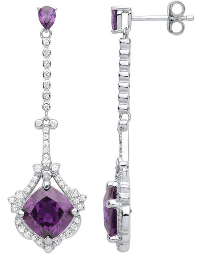 Jewelco London Silver Flaming Comet Chandelier Drop Earrings - Eag1018 - Purple