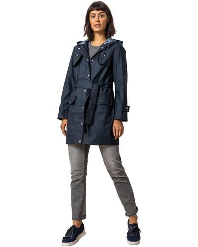 Roman Belted Raincoat With Hood - Blue