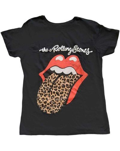 The Rolling Stones Leopard Tongue Cotton T-shirt - Black