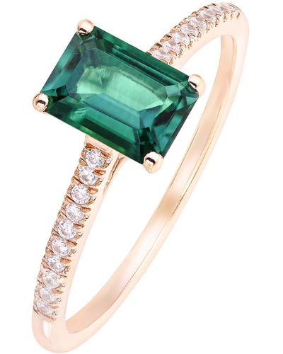 The Fine Collective 9ct Yellow Gold Created Emerald And Diamond Ring - Green