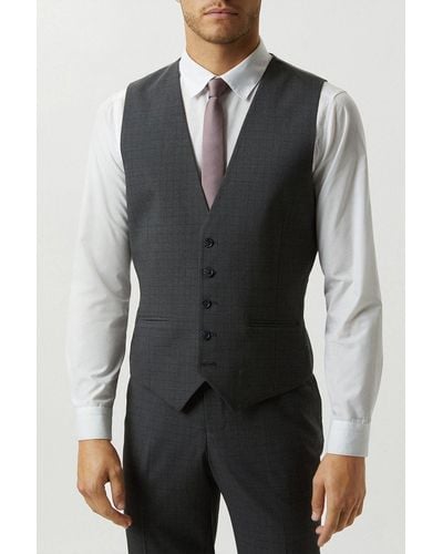 Burton Slim Grey Grid Check Waistcoat - Black