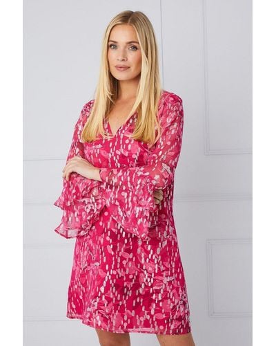 Wallis Petite Floral Glitter Spot Ruffle Shift Dress - Pink