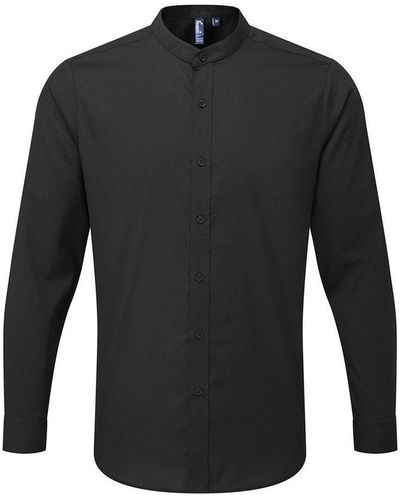 PREMIER Banded Collar Long-sleeved Formal Shirt - Black