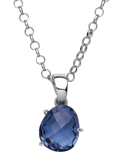 Jewelco London Silver Blue Irregular-shape Cz Nugget Pendant Necklace 18 Inch