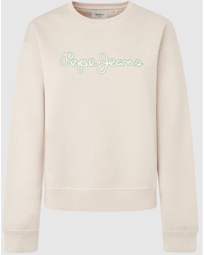 Pepe Jeans Lana Crew Logo Sweat Stone - White