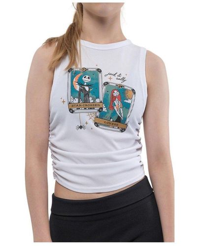 Nightmare Before Christmas Star Crossed Lovers Ruched Side Crop Top - White