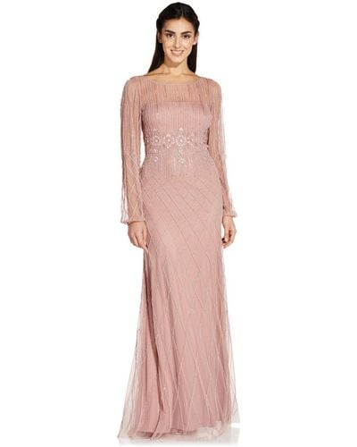 Adrianna Papell Beaded Gown With Full Skirt - Pink